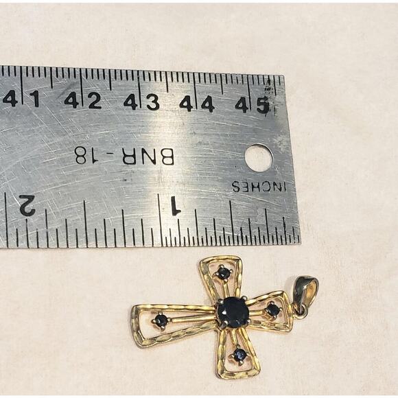 Sterling Silver 925 Gold Vermeil Cross Pendant Sapphires prime art - Picture 10 of 10